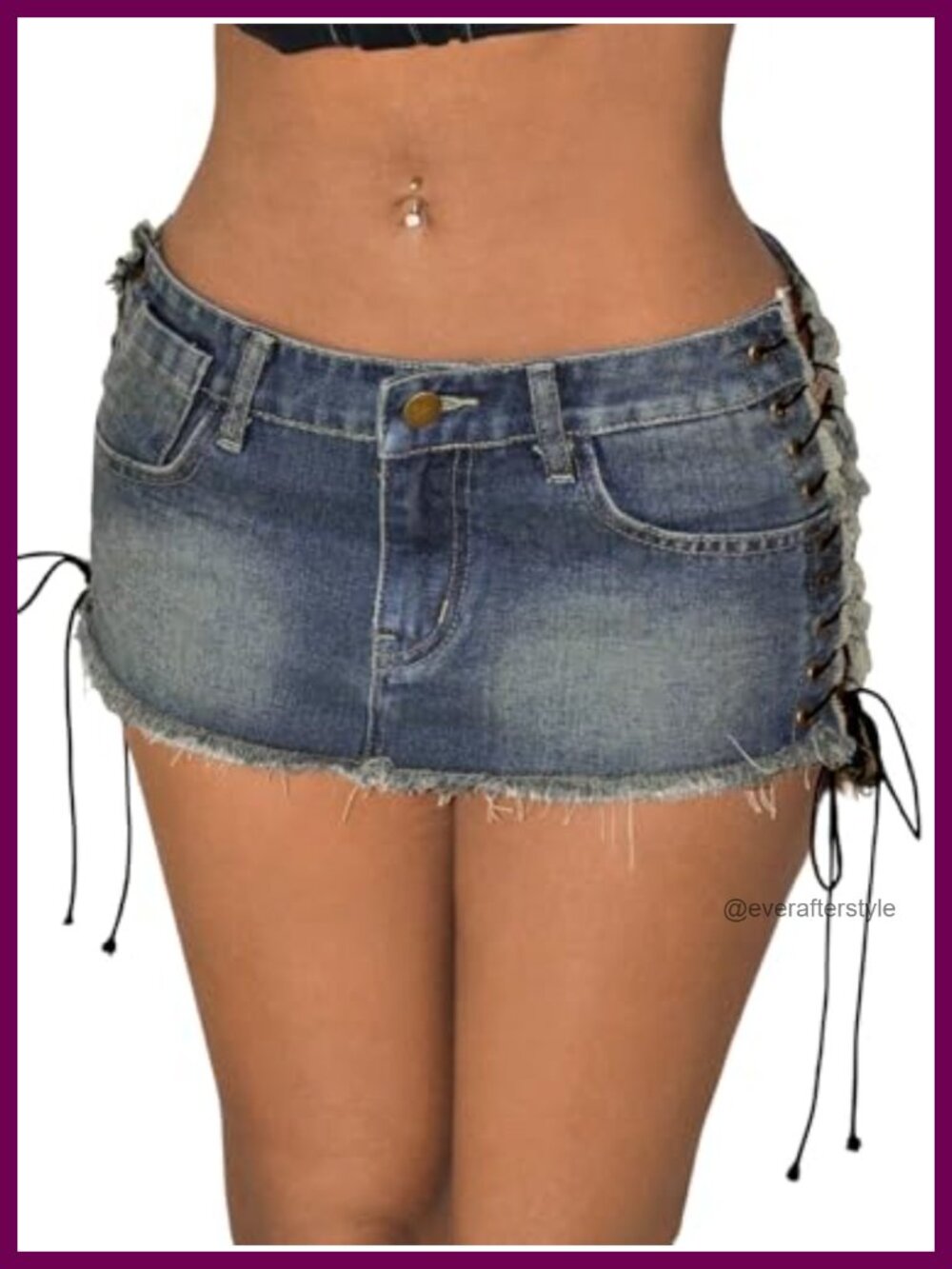 Low Rise Bodycon Denim Mini Skirt Frayed Hem Lace Up Punk Y2k